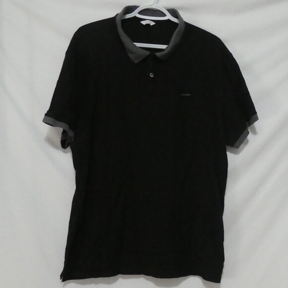 CALVIN KLEIN | medium | Black Short Sleeve Polo Shirt With Grey Collar and Cuffs - Picture 1 of 13